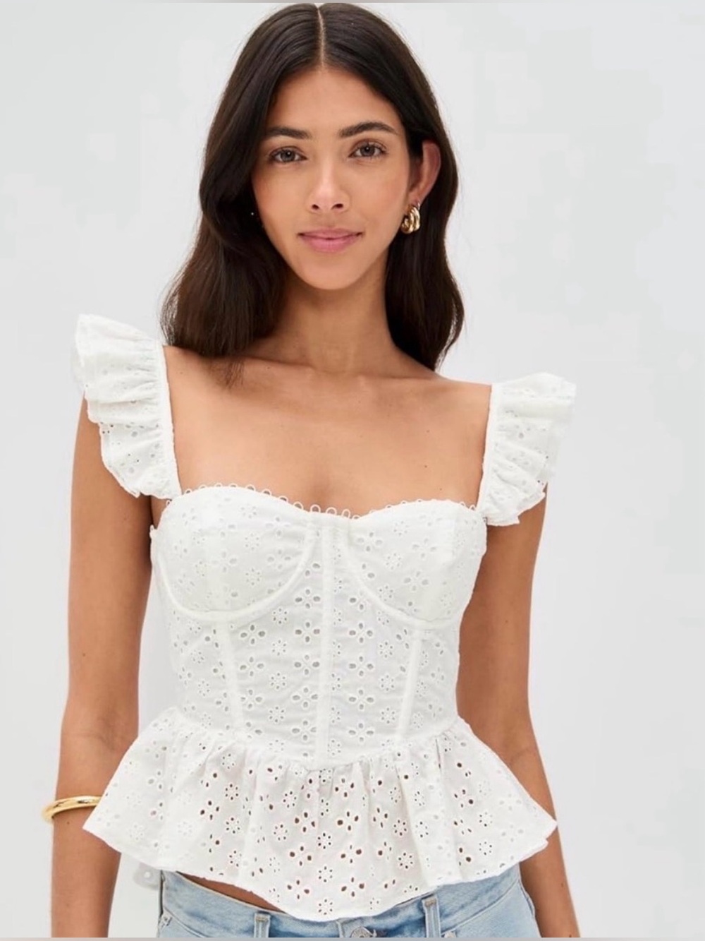 ASTR The Label-White Eyelet Peplum Corset Top-Cotton-Cottagecore-Fairy-XL